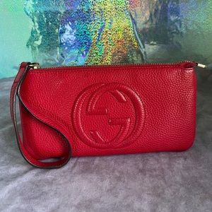 Gucci Soho Leather Wristlet Red